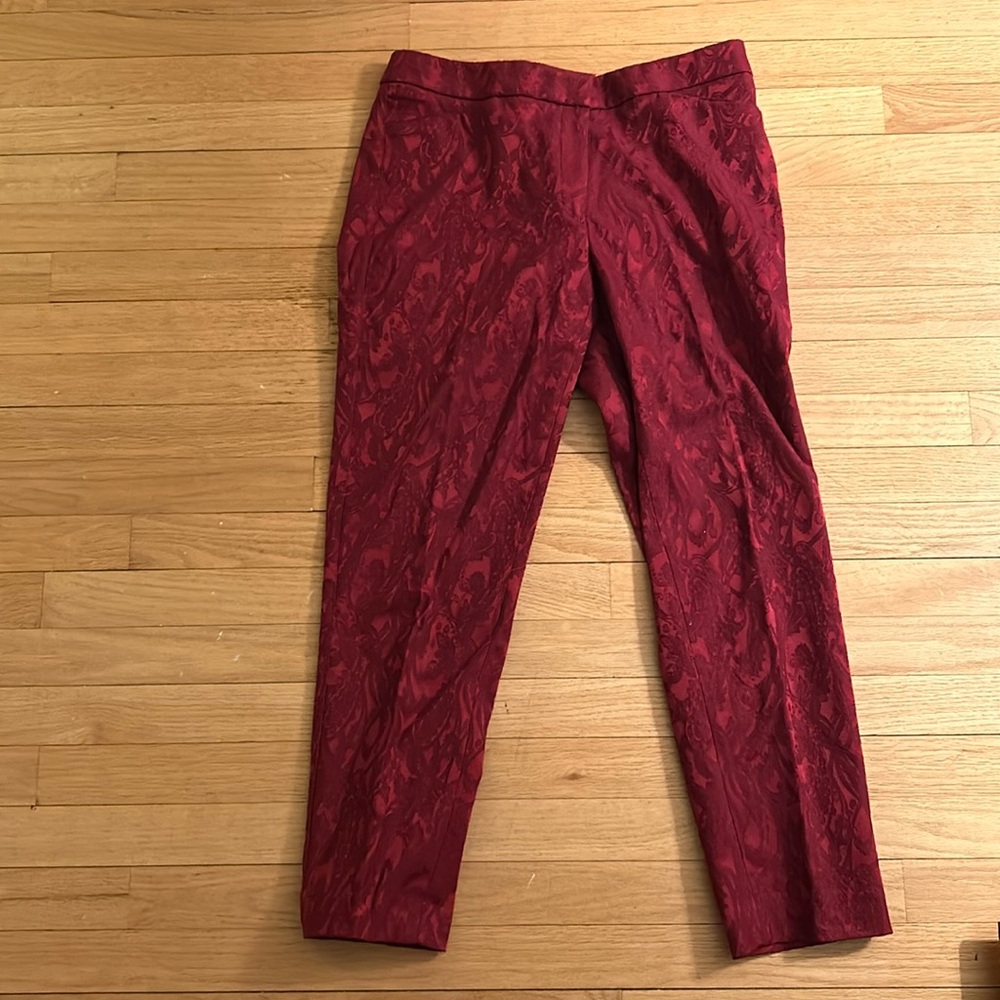 White House Black Market Patterned Ankle Trouser for Work or Events, Burgundry